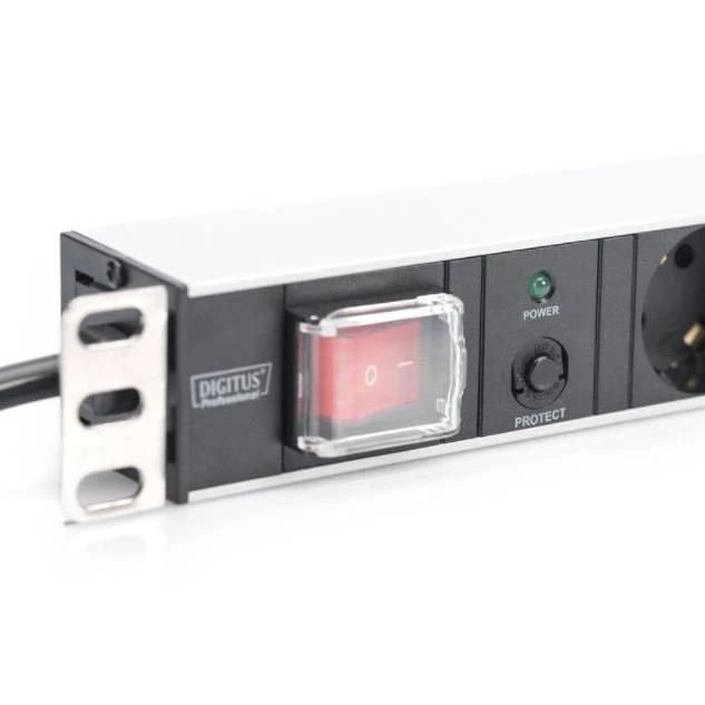 Пристрій розподілу електроживлення DIGITUS 1U, 7xSchuko, 16A, 250V, вимикач, OLP, вилка Schuko