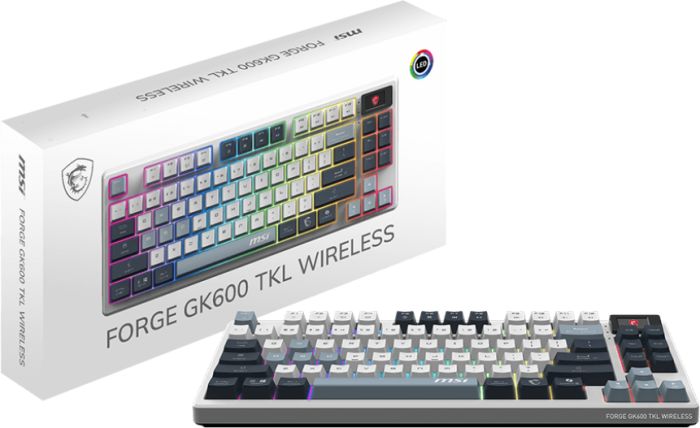 Клавіатура механічна MSI FORGE GK600 TKL W SKY UA 104key, mechanical Linear, USB-A, Wireless, Bluetooth, EN/UKR/RU, RGB, білий