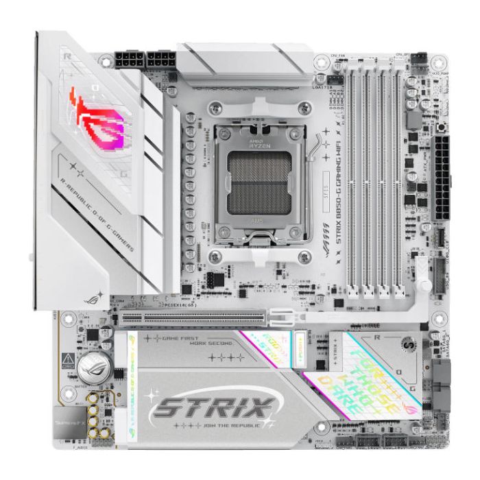 Материнcкая плата ASUS ROG STRIX B850-G GAMING WIFI sAM5 B850 4xDDR5 M.2 HDMI DP WiFi BT mATX белий