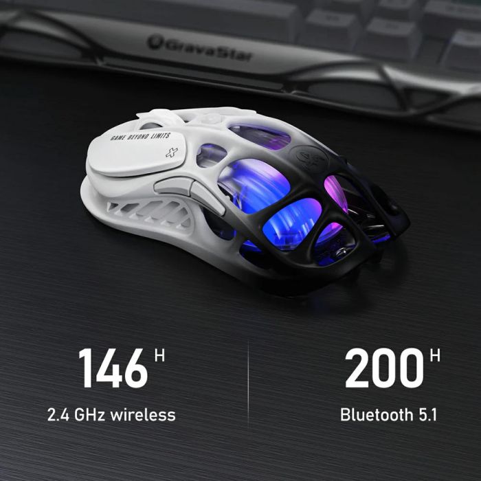 Мышь GravaStar Mercury M1 Pro, BT/WL/USB-A, RGB, черно-белый