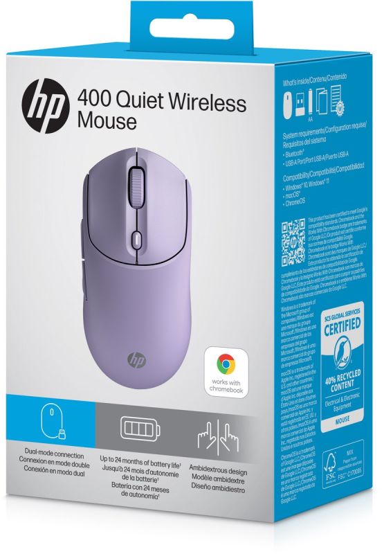Миша HP 400 Quiet, WL/BT, фіолетовий