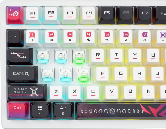 Keyboard mechanical ASUS ROG Azoth X 81key, NX Snow, USB-A/WL/BT, EN, RGB, white