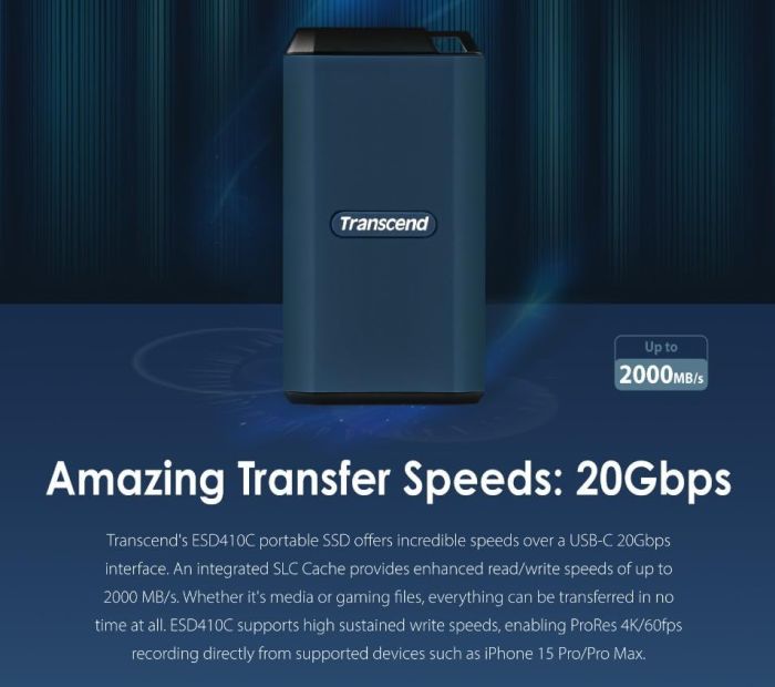 Портативный SSD Transcend 4TB USB 3.2 Gen 2 Type-C ESD410C