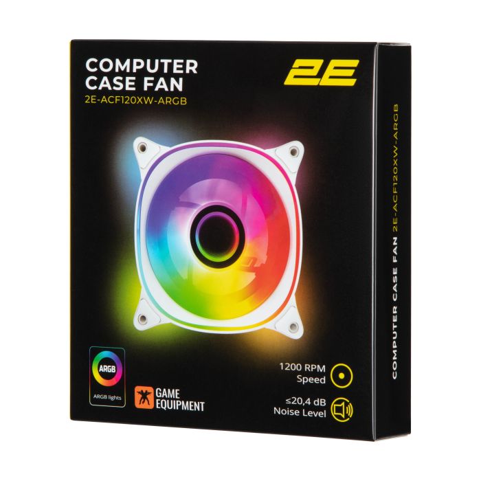 Корпусний вентилятор 2E GAMING Air Cool X Fan ACF120XB-ARGB, 120мм, 1200rpm, 3pin, 3pin +5VARGB, 20,4dBa, білий
