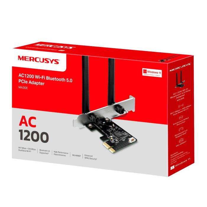 WiFi-адаптер MERCUSYS  AC1200, PCI-Express x1. BT5.0 Mercusys MA30E