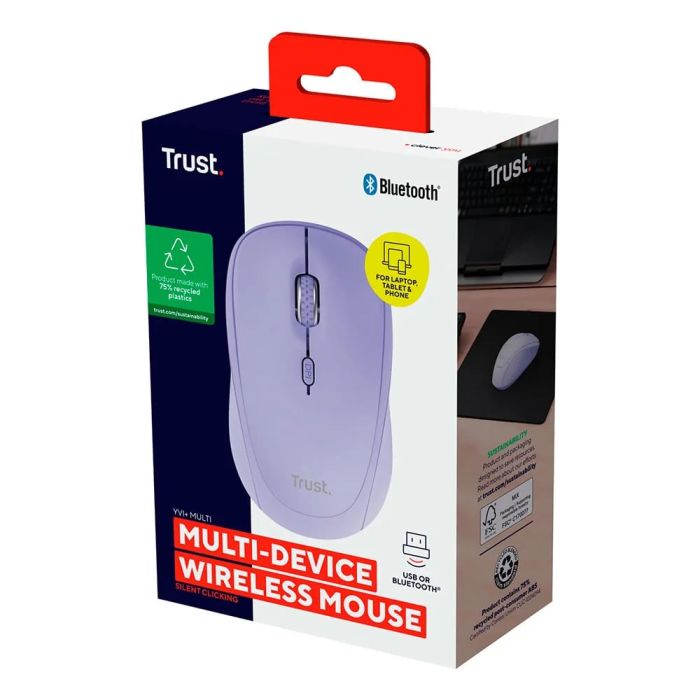 Мышь Trust Yvi+ Compact Multi-Device, WL/BT/USB-A, фіолетовий