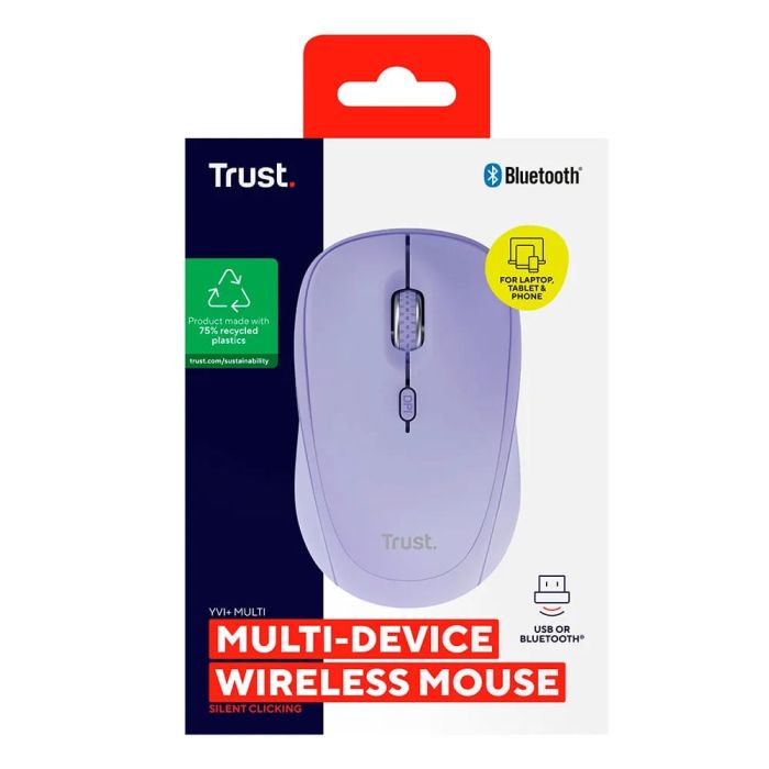 Мышь Trust Yvi+ Compact Multi-Device, WL/BT/USB-A, фіолетовий