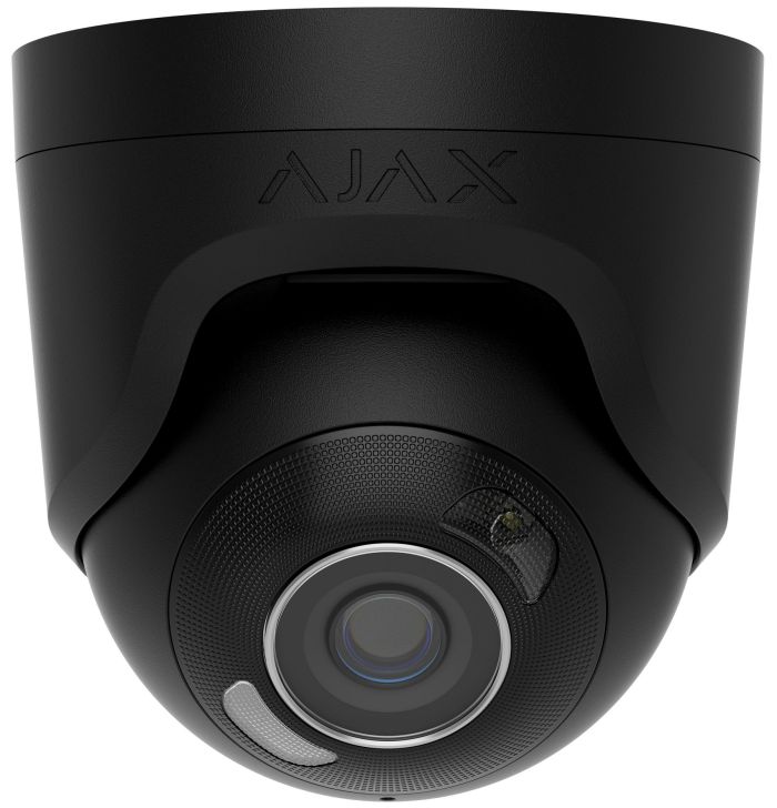 IP-Камера дротова Ajax TurretCam HL black, 8мп, 4мм, гібридне підсвічування IR 50м, білий Led 50м, Poe, True WDR, IP 65, ІЧ 50м, аудіо, 75° до 85°, купольна, чорна