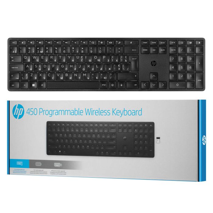 Клавиатура мембранная HP 450 Programmable, 108key, WL, EN/UK, чёрный
