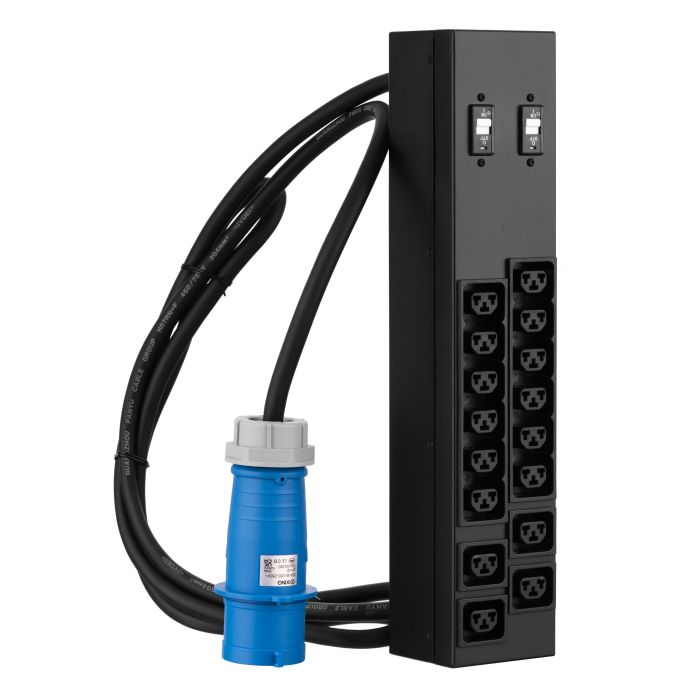 Устройство распределения электропитания MIRSAN MXB, 2U, 16A, 1Ph, 16 гибридных розеток (C13-C19), черный