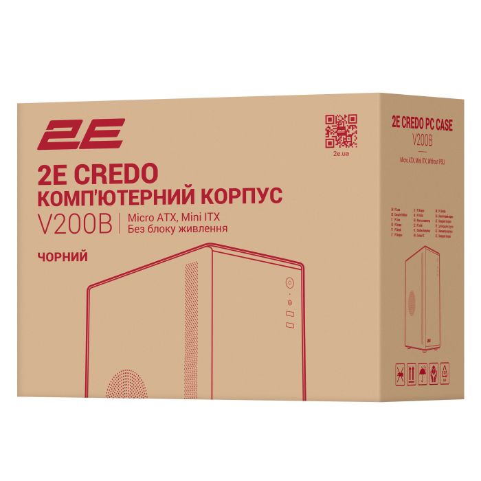 Корпус 2E Credo V200B без БП, 2xUSB3.0, 1x80мм, VGA 250мм, mATX, чёрный