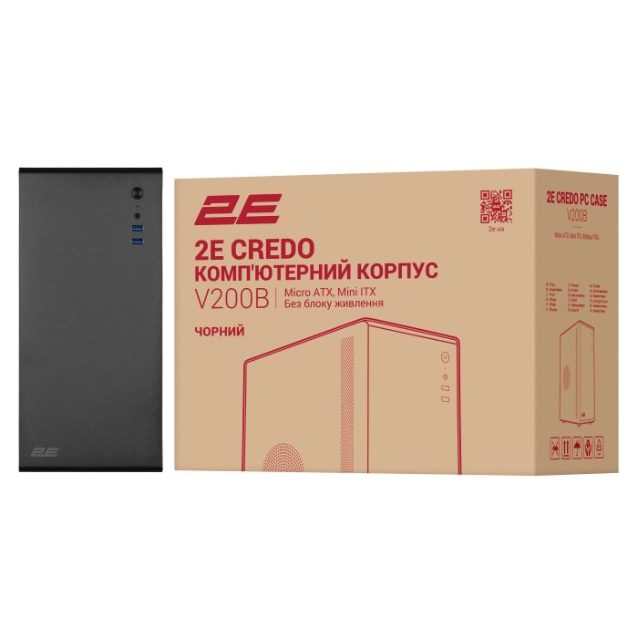 Корпус 2E Credo V200B без БП, 2xUSB3.0, 1x80мм, VGA 250мм, mATX, чёрный