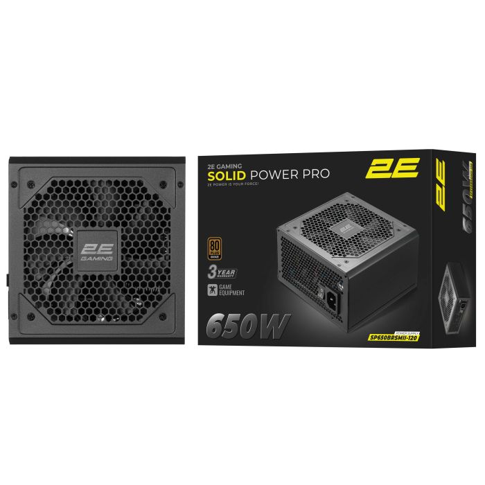 2E GAMING PSU Solid Power Pro ATX3.1 GEN5.0  (650W), >85%, 80+ Bronze, 120mm, 1xMB 24pin(20+4), 2xCPU 8pin(4+4), 3xMolex, 6xSATA, 4xPCIe 8pin(6+2), 1x12VHPWR, Semi Modular