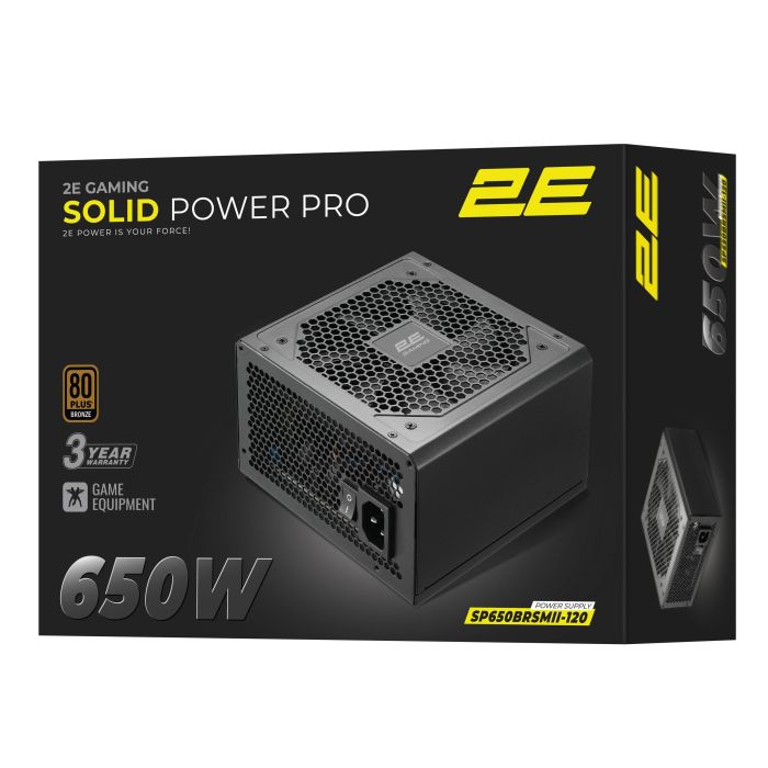 2E GAMING PSU Solid Power Pro ATX3.1 GEN5.0  (650W), >85%, 80+ Bronze, 120mm, 1xMB 24pin(20+4), 2xCPU 8pin(4+4), 3xMolex, 6xSATA, 4xPCIe 8pin(6+2), 1x12VHPWR, Semi Modular