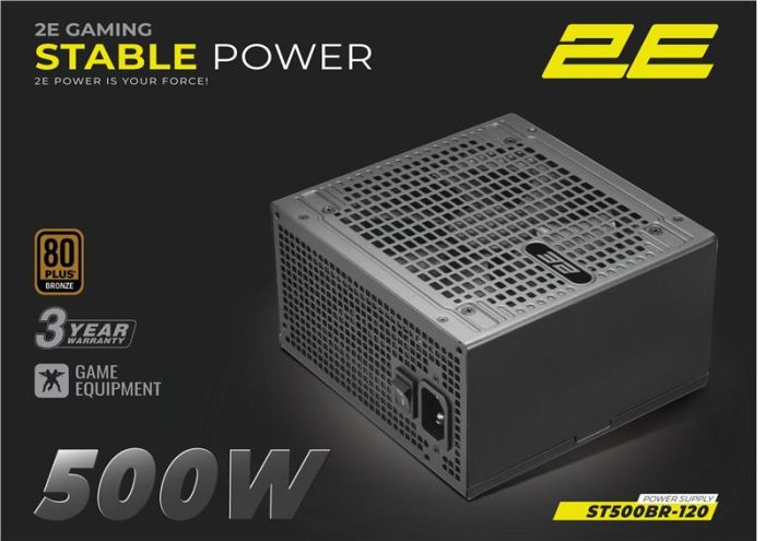 Блок питания 2E GAMING Stable Power ATX3.1  (500W), >85%, 80+ Bronze, 120мм, 1xMB 24pin(20+4), 2xCPU 8pin(4+4), 3xMolex, 6xSATA, 2xPCIe 8pin(6+2)
