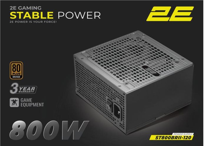 Блок живлення 2E GAMING Stable Power Pro ATX3.1 GEN5.0 (800W), >85%, 80+ Bronze, 120мм, 1xMB 24pin(20+4), 2xCPU 8pin(4+4), 3xMolex, 6xSATA, 4xPCIe 8pin(6+2), 1xPCIe GEN5 16pin