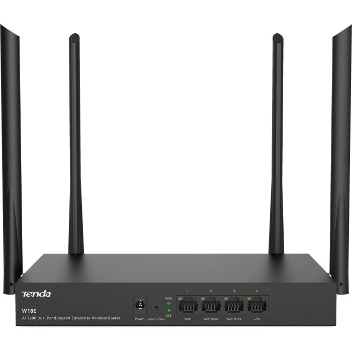 TENDA WiFi Router  Hotspot AC1200 4xGE (1xGE WAN, 2xGE LAN/WAN, 1xGE LAN) Tenda W18E
