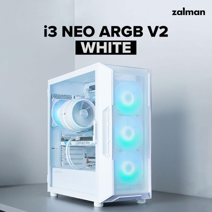 Zalman PC case I3 Neo ARGB V2 without PSU, 2xUSB3.0, 1x Type C, 4x120mm, ARGB, VGA 355mm, LCS ready, TG Side Panel, ATX, white