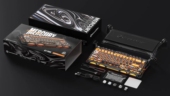 Клавіатура механічна GravaStar Mercury K1 Pro 80keys, GravaStar x Kailh Speedy Mint, BT/WL/USB, CyberFlare