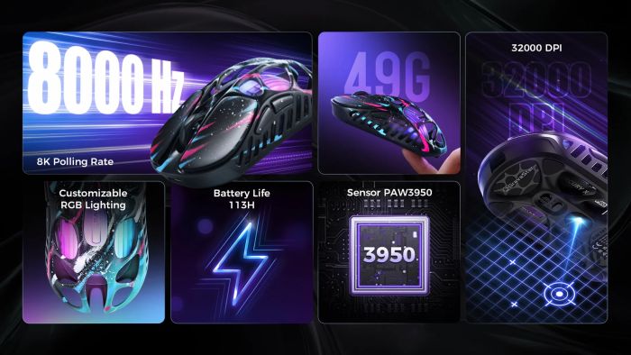 Мышь GravaStar Mercury X Pro, 8K, BT/WL/USB-A, RGB, Neon Graffiti