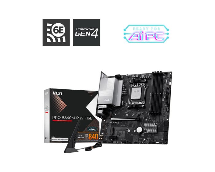 MSI Motherboard PRO B840M-P WIFI6E sAM5 B840 4xDDR5 M.2 HDMI WiFi BT mATX