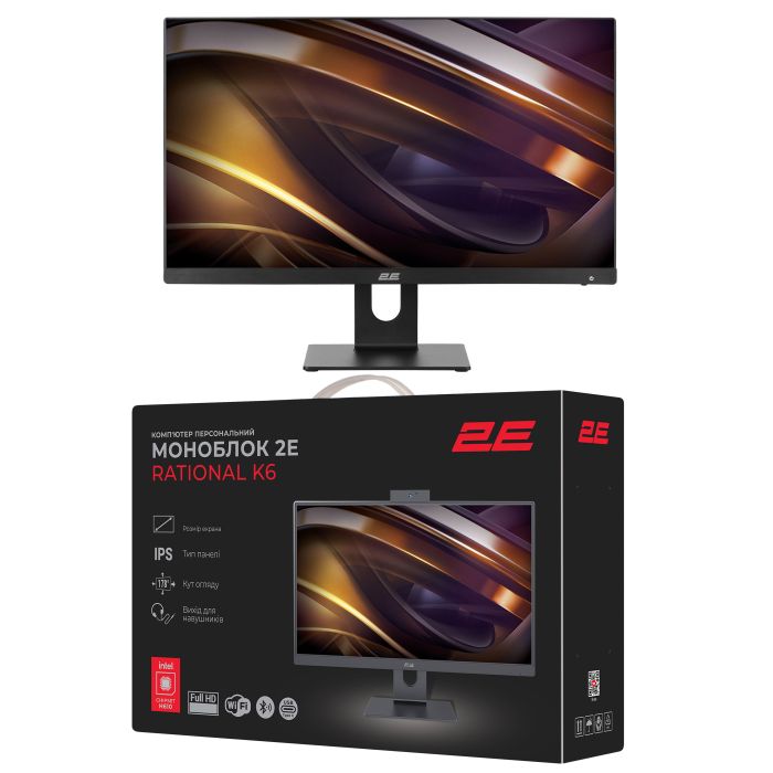 Комп'ютер персональний моноблок 2E Rational K6 23.8" FHD IPS Intel i3-12100, 16Gb, F256GB, UMA, H610, K6.610, 120W, Win11PE, чорний