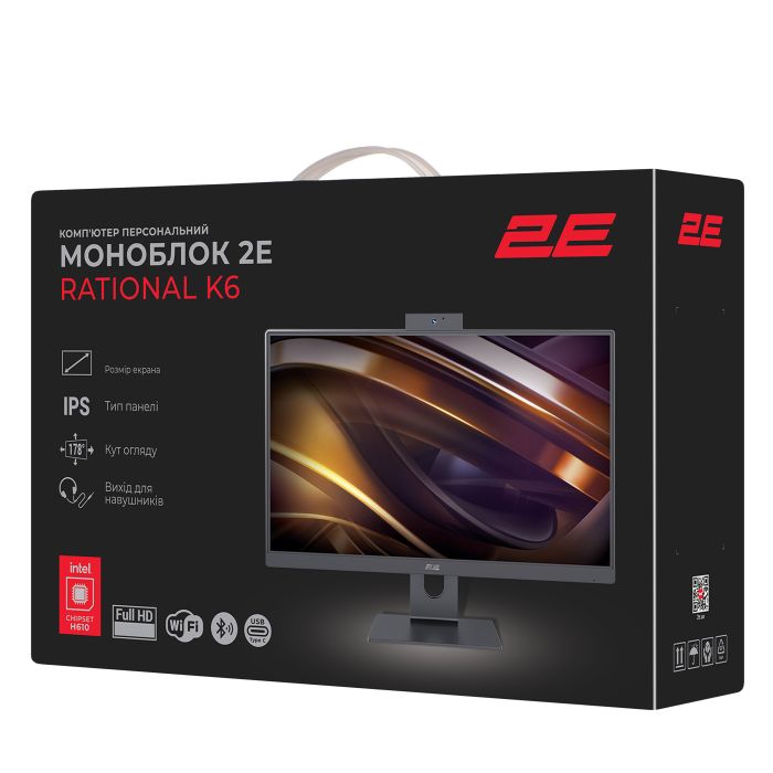 ПК Моноблок 2E Rational K6 23.8" FHD IPS Intel i3-12100, 16Gb, F480GB, UMA, H610, K6.610, 120W, Win11PE, черный