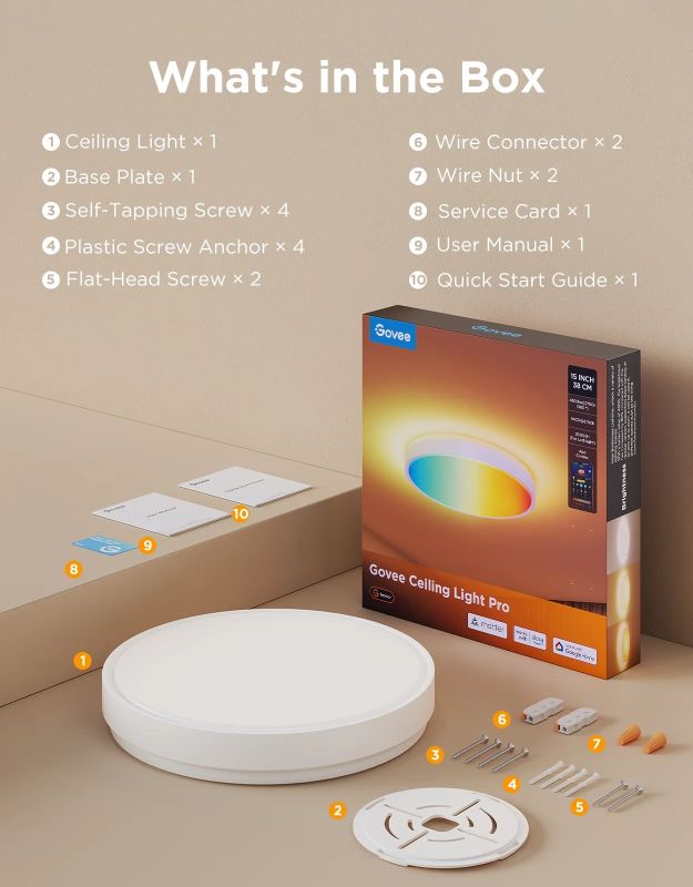 Потолочный свитильник Govee 38cm Smart Ceiling Light Pro, RGBICWW, WI-FI/Bluetooth, білий
