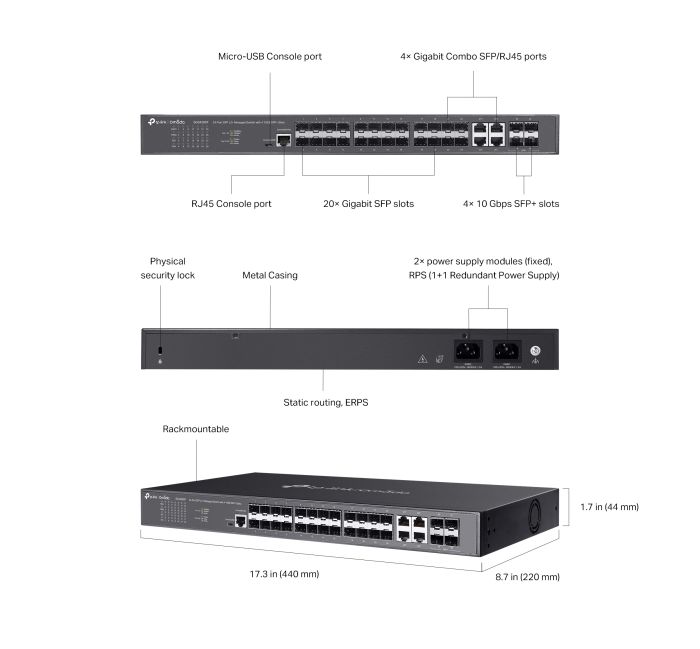 Комутатор TP-LINK  24xSFP, 4xSFP+, Керований L2 TP-Link SG3428XF