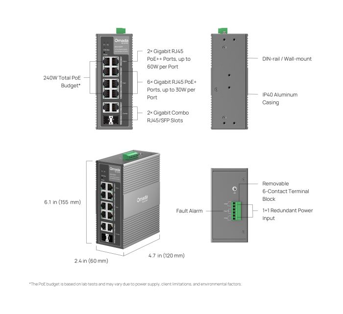 Промышленный коммутатор TP-LINK  8xGE (PoE), 120W, 2xGE/SFP, WebSmart1xSFP WebSmart TP-Link IES210GPP