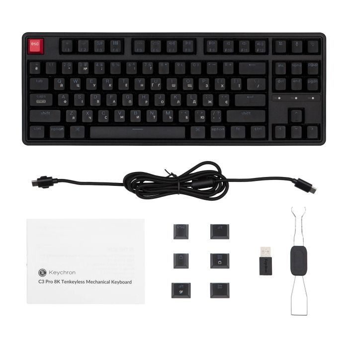 Mechanical keyboard Keychron C3 Pro V2 87Key, K pro Red, USB-A, QMK, Hot-swap, 8K, EN/UKR, RGB, black
