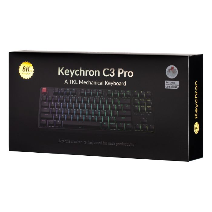 Mechanical keyboard Keychron C3 Pro V2 87Key, K pro Red, USB-A, QMK, Hot-swap, 8K, EN/UKR, RGB, black