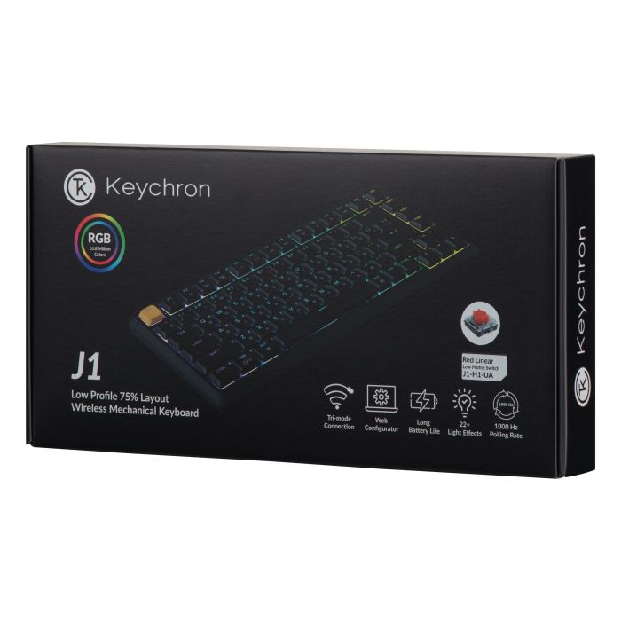 Mechanical keyboard Keychron J1 82Key, K pro Red, WL/BT/USB-A, QMK, Hot-swap, EN/UKR, RGB, black