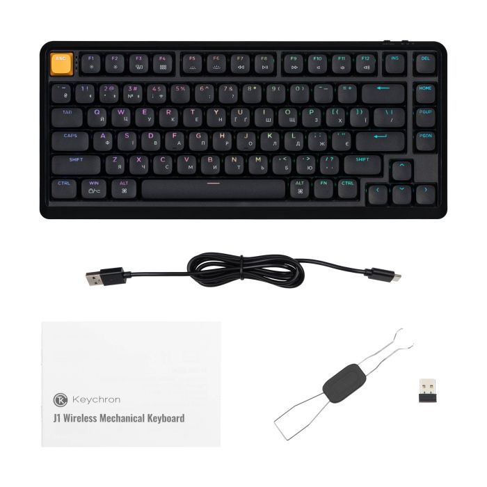 Mechanical keyboard Keychron J1 82Key, K pro Brown, WL/BT/USB-A, QMK, Hot-swap, EN/UKR, RGB, black