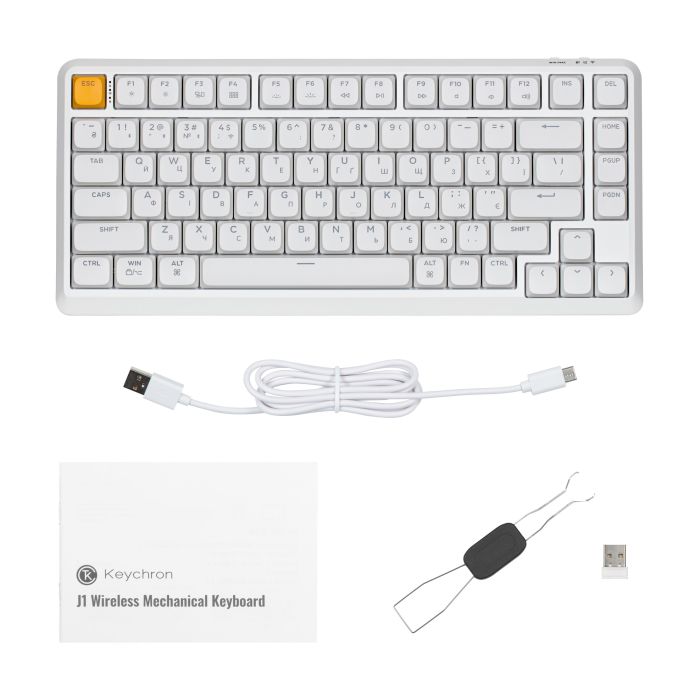 Mechanical keyboard Keychron J1 82Key, K pro Banana, WL/BT/USB-A, QMK, Hot-swap, EN/UKR, RGB, white