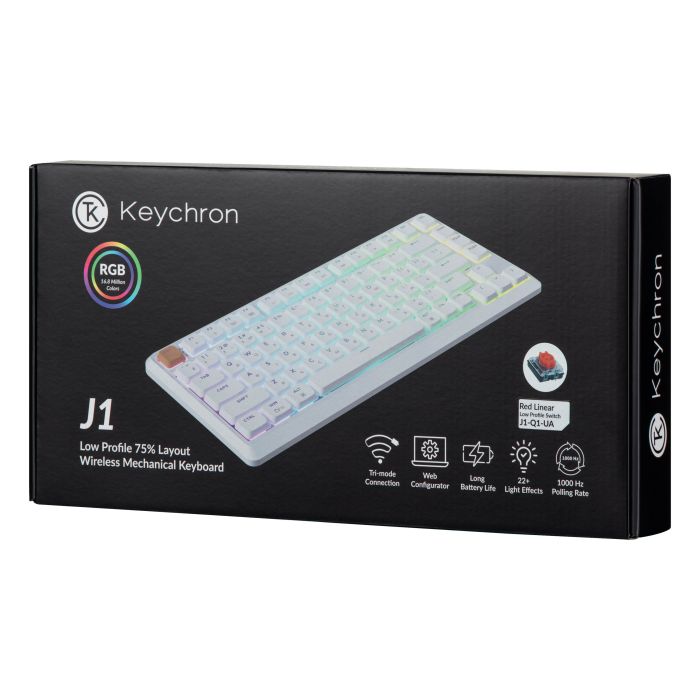 Mechanical keyboard Keychron J1 82Key, K pro Red, WL/BT/USB-A, QMK, Hot-swap, EN/UKR, RGB, white