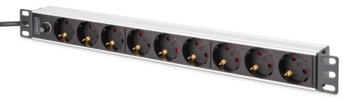 Пристрій розподілу електроживлення DIGITUS 1U, 8xSchuko, 10A, 250V, запобіжник, вилка C14