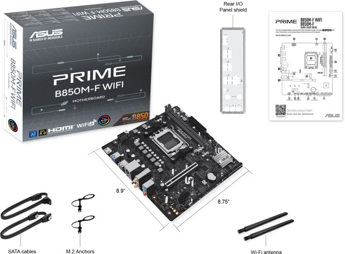 ASUS Motherboard PRIME B850M-F WIFI sAM5 B850 2xDDR5 M.2 HDMI Wi-Fi BT mATX
