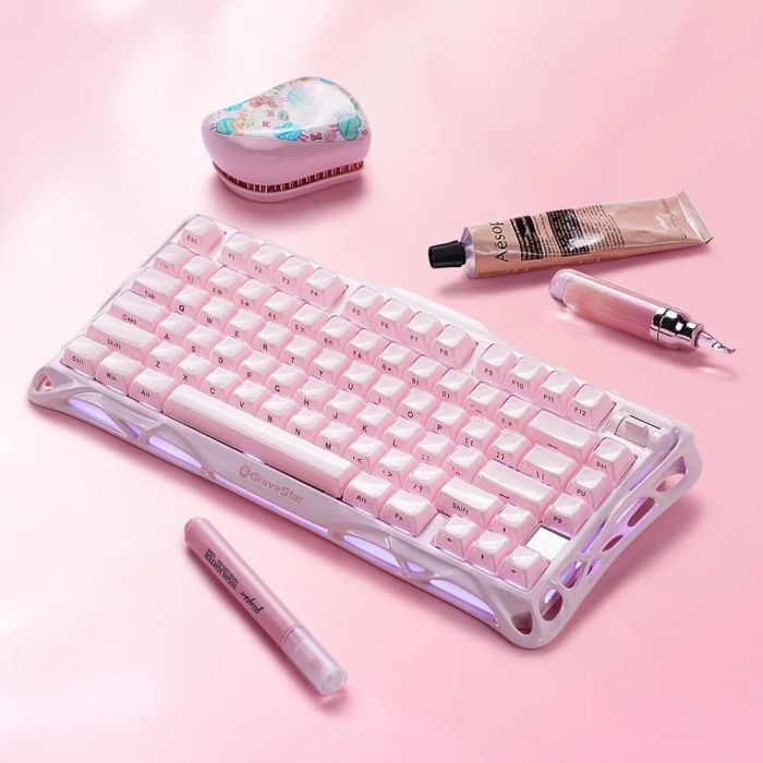 Клавиатура механическая GravaStar Mercury K1 80keys, GravaStar x Kailh Cheery Pink, EN, BT/WL/USB, Sakura Pink