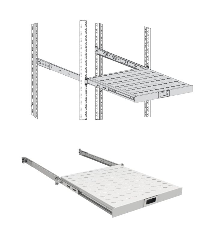 ZPAS 19" shelf, 1U, pull-out, depth 450-550 mm, gray