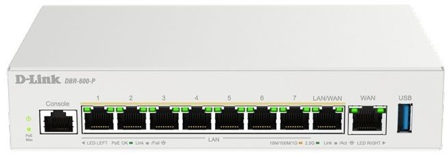 Мультисервiсний Маршрутизатор  , 7x2.5GE LAN PoE, 1x2.5GE LAN/WAN PoE, 1x2.5GE WAN, 1xUSB 3.0, 120Вт D-Link DBR-600-P