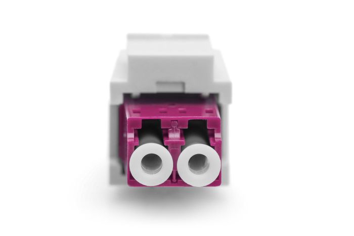DIGITUS Fiber LC-duplex coupler, MM-OM4,for keystone panel Color Violet, incl. keystone frame
