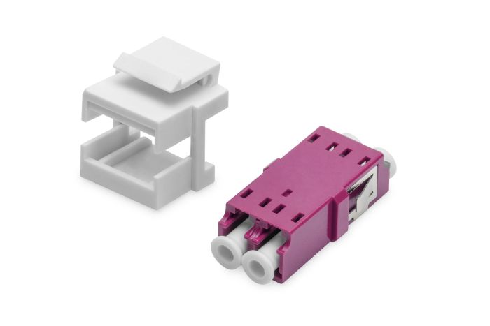 DIGITUS Fiber LC-duplex coupler, MM-OM4,for keystone panel Color Violet, incl. keystone frame