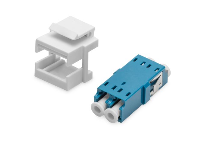 DIGITUS Fiber LC-duplex coupler, SM, for keystone panel OS2, Color blue, incl. keystone frame