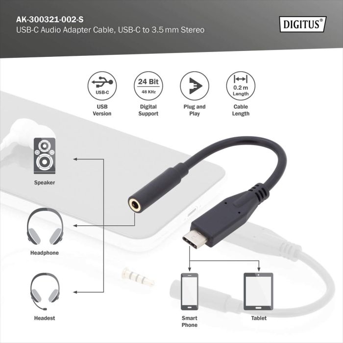 Адаптер DIGITUS USB-C >3.5mm audio stereo