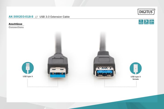Кабель ASSMANN USB 3.0 (AM/AF) 1.8м, чорний