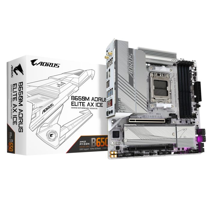 GIGABYTE Motherboard B650M A ELITE AX ICE sAM5 B650 4xDDR5 M.2 HDMI DP Wi-Fi mATX