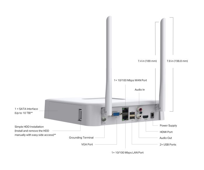 IP Video Recorder TP-LINK VIGI NVR1108H-W 8 channels, Wi-Fi, 2xUSB, H.265+, 1xHDD, up to 10 TB