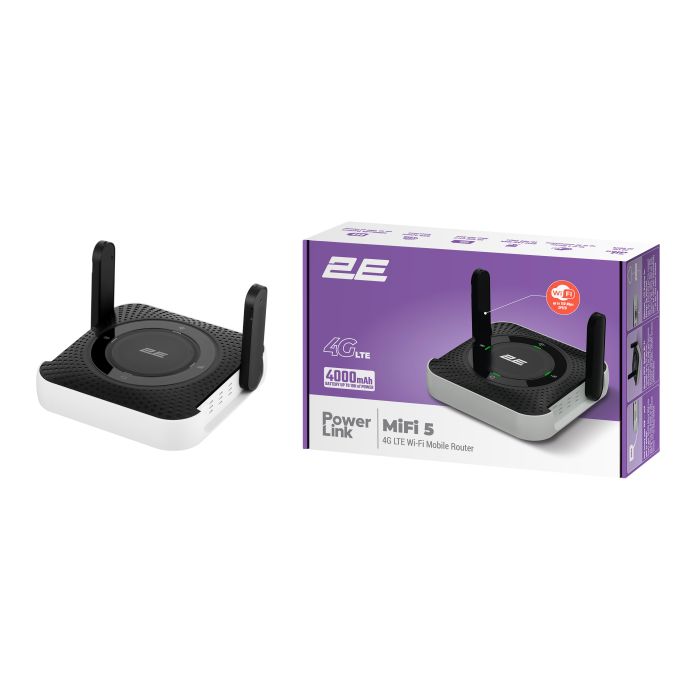 Мобільний маршрутизатор 2E PowerLink (MiFi-5 2025) N150, LTE, Wi-Fi4, 1xFE LAN, 1xType-C, 4000мА•год чорний