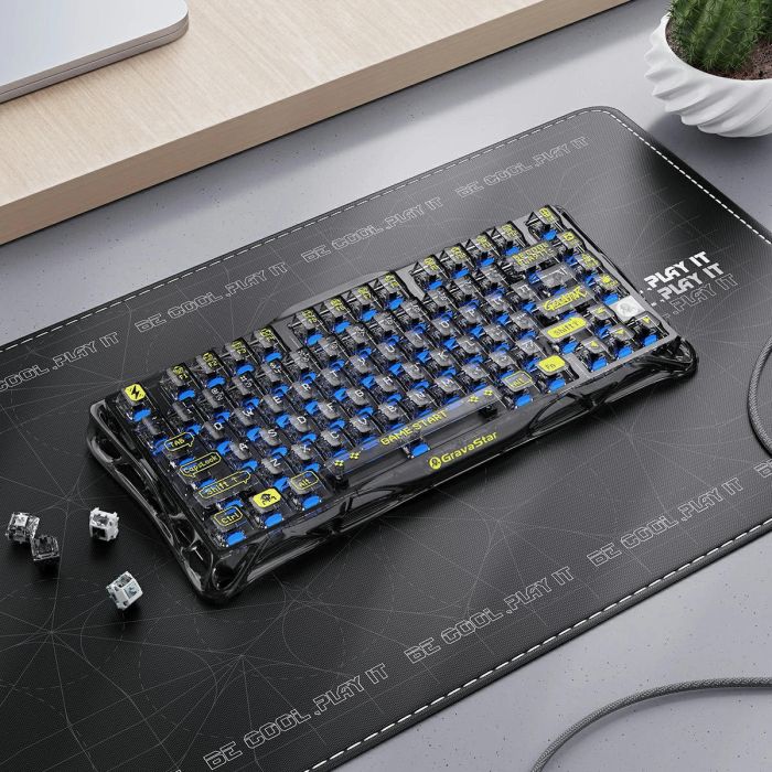 Клавіатура механічна GravaStar Mercury K1 Lite 80keys, GravaStar x BSUN Grey, BT/WL/USB, чорний